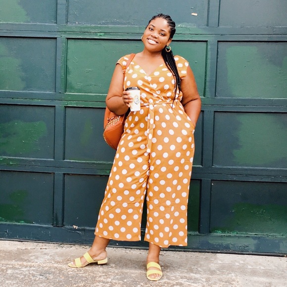 SHEIN Pants - Gold and white polka dot jumpsuit